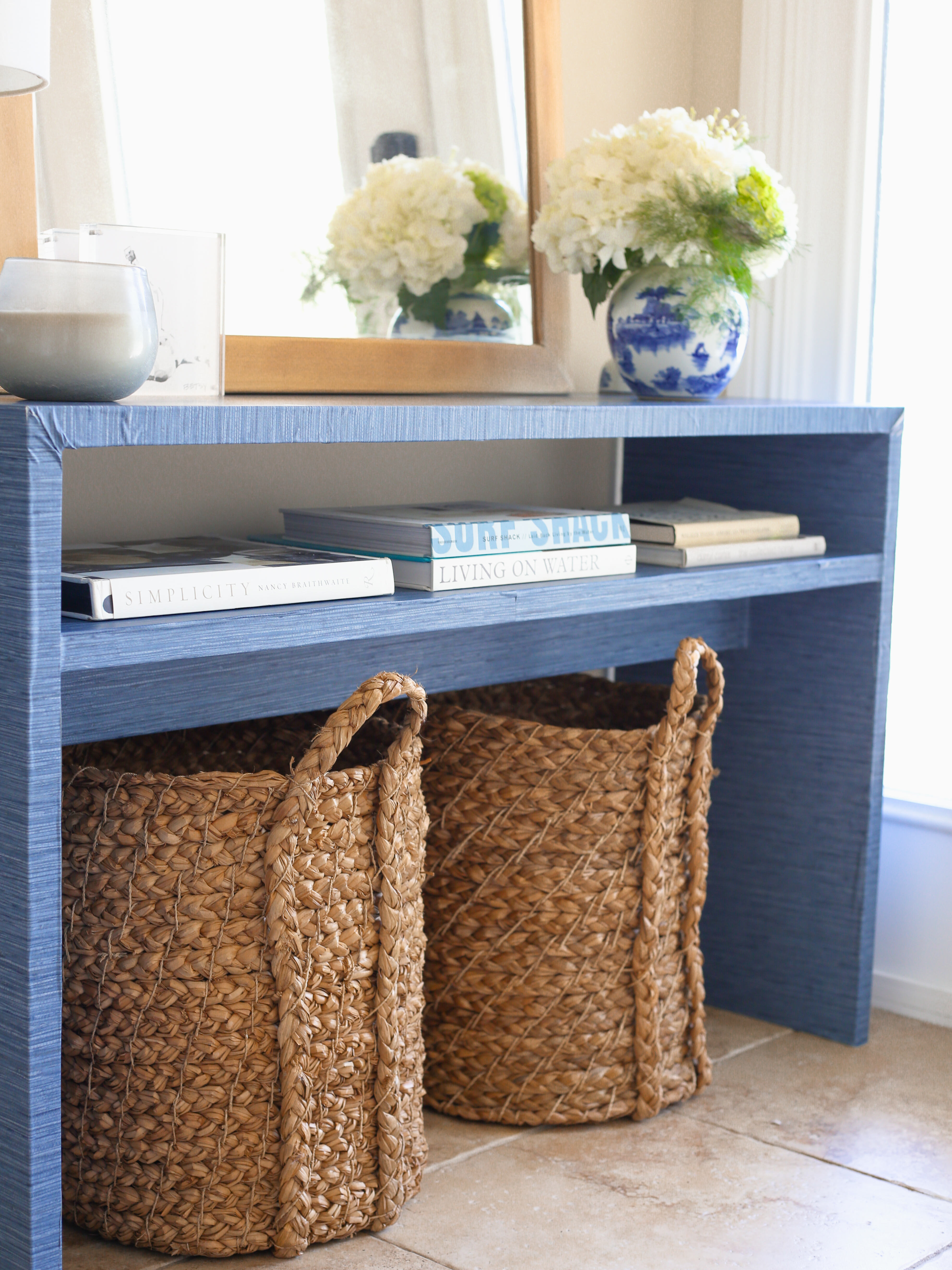 Grasscloth console deals table